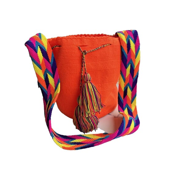 Wayuu Mochila Bag Large Size Orange Handmade from Colombia Crossbody Hobo Bag - Picture 14 of 14
